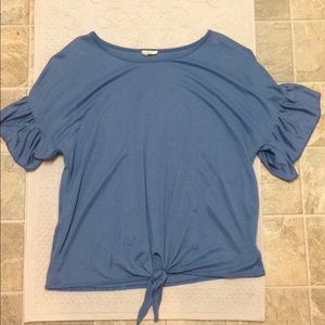 Front tie shirt with ruffle sleeves